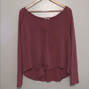 Mauve tie front sweater